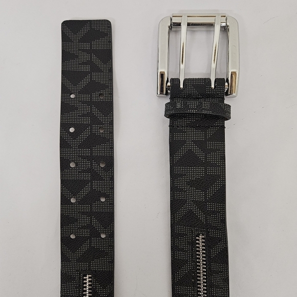 MICHAEL Michael Kors Black Monogram Zippered Belt Silver Tone Buckle Size Large - Picture 3 of 9